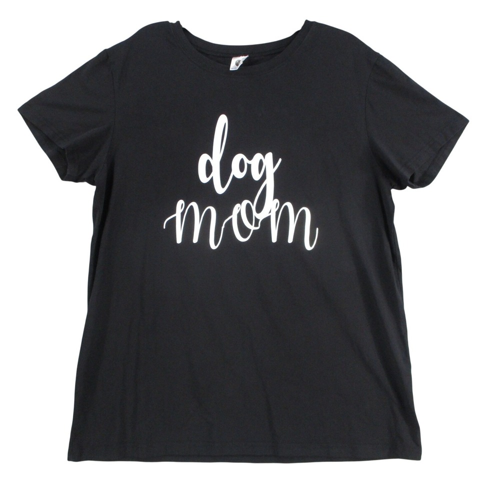 Dog Mom Graphic T-Shirt Black Cotton Spandex Crew Neck Short Sleeve XL
